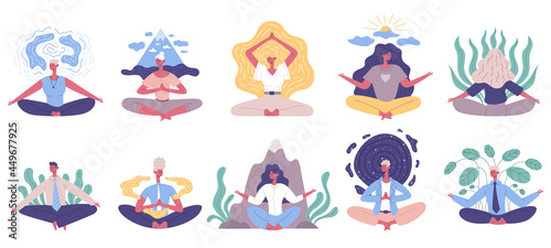 Photo Meditating yoga lotus pose calm tranquil people