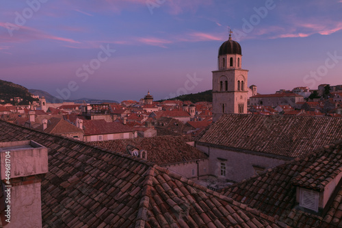 Scenic panoramic view to above old town of Dubrovnik with the St. Saviour Church (Crkva sv. Spasa). photo