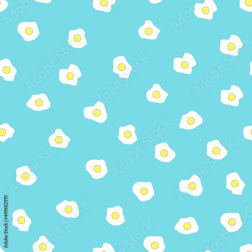 vector repeating pattern scrambled eggs. seamless print for prints or clothes. eggs on a blue background