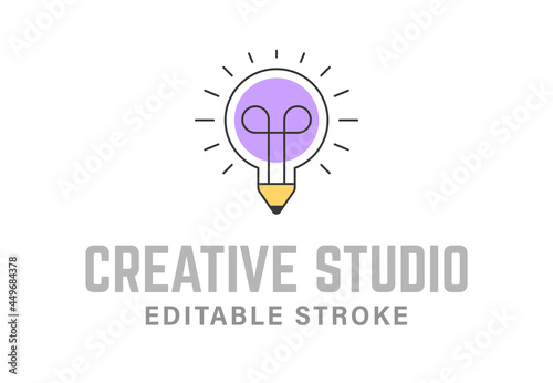 Light bulb and pencil outline creative logo.