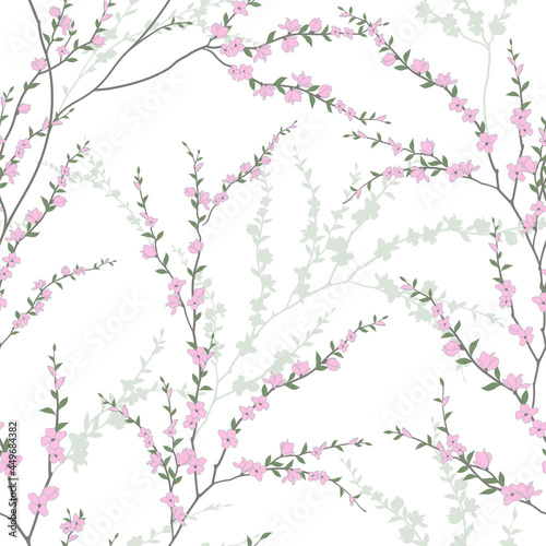 seamless pattern of flowers, branches and leaves