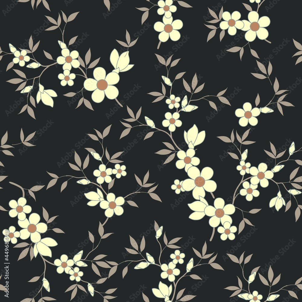 seamless pattern of flowers, branches and leaves seamless pattern of flowers, branches and leaves