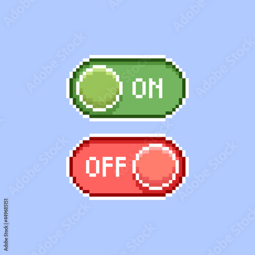 colorful simple flat pixel art illustration of cartoon red and green on, off switch icons