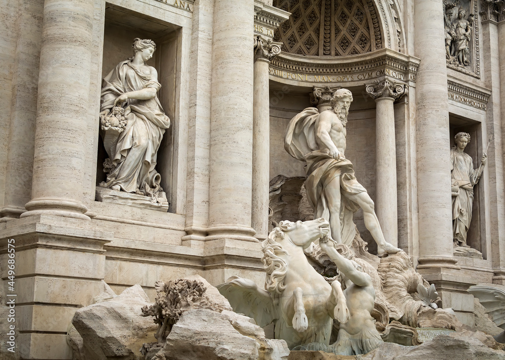 Trevi fountain, the largest Baroque style fountain in the capital city of Rome and one of the most famous and beautiful fountains in the world