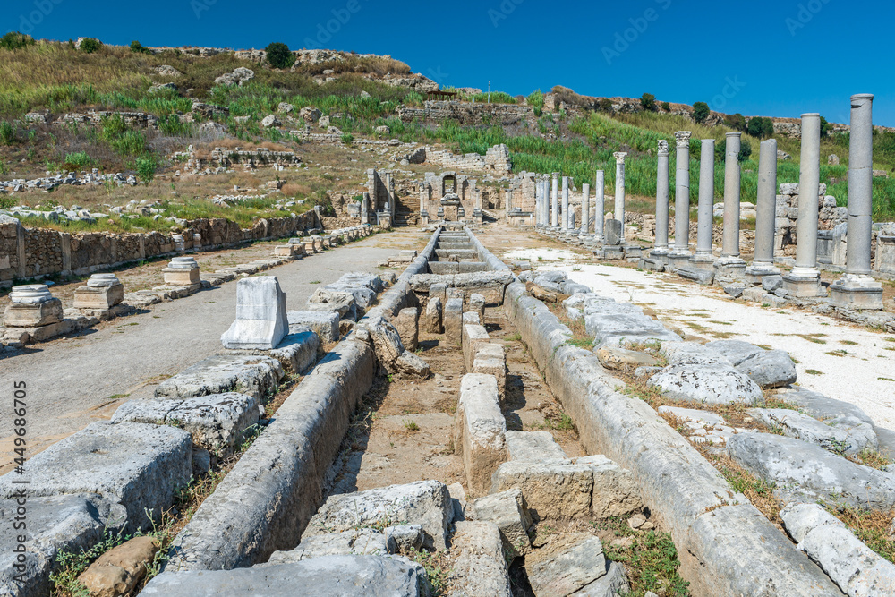 Naklejka premium The ruins of the ancient city of Perge. Perge is an ancient Greek city on the southern Mediterranean coast of Turkey.