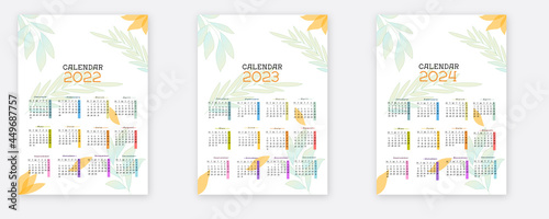 Calendar 2022 2023 2024.Simple calendar, desk calendar design, wall calendar, planner