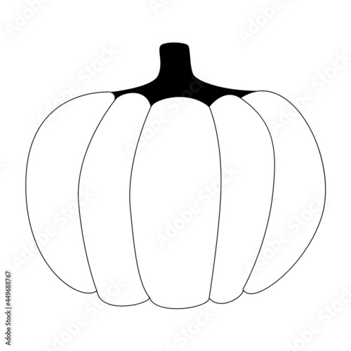 Linear pumpkin for halloween. Coloring. Ripe vegetable. For the harvest festival. Black and white illustration in flat style on white background.