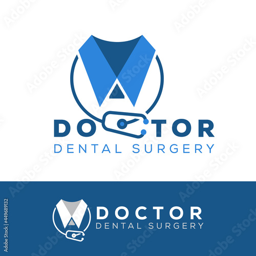 doctor dental surgery logo, abstract teeth resembling a shirt collar with a stethoscope blend vector