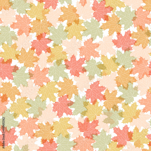 Bright colored maple leaves on a white background, autumn decor. Ornament for wrapping paper, wallpaper, fabric, clothes, textile, surface textures. Seamless vector  pattern in flat style. 