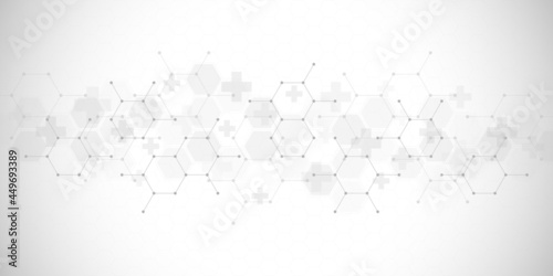 Illustration of a medical background with hexagons pattern and crosses