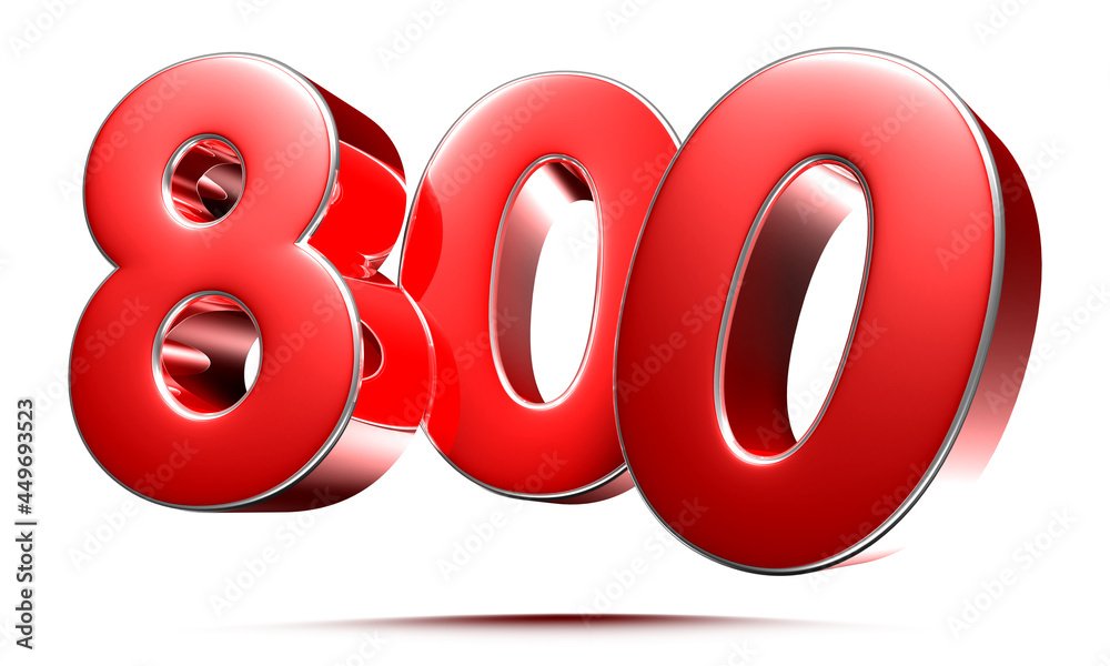 Rounded red numbers 800 on white background 3D illustration with clipping path Rounded red numbers 800 on white background 3D illustration with clipping path