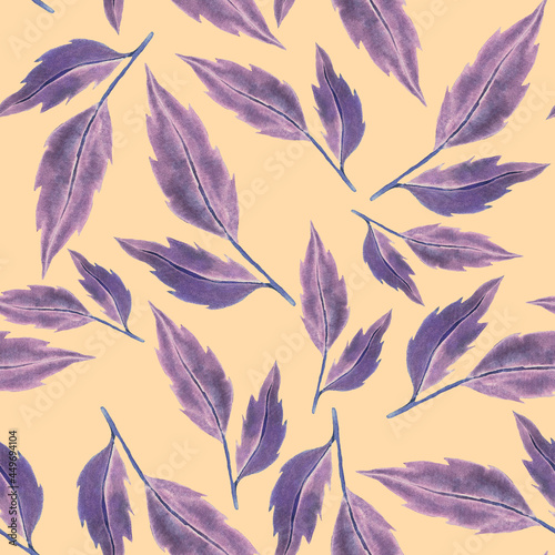 Watercolor seamless pattern with vintage leaves. Beautiful botanical print with colorful foliage for decorative design. Bright spring or summer background. Vintage wedding decor. Textile design. 