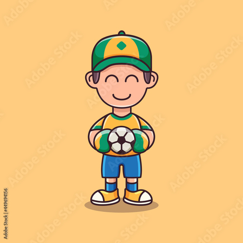 cute boy playing football illustration