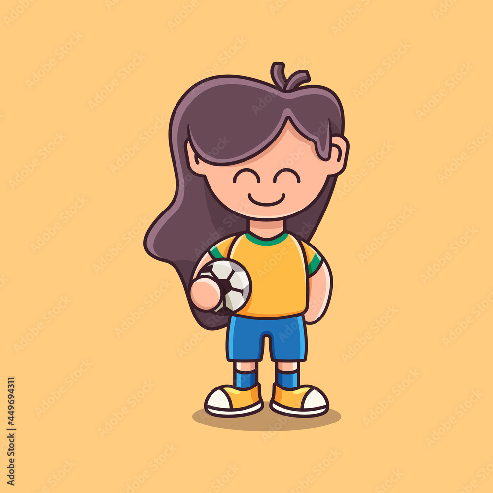 cute girl playing football illustration