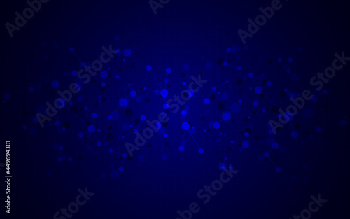 Abstract background of molecules. Molecular structures or DNA strands, genetic engineering, neural network, innovation technology, scientific research. Technological, science, and medicine concept