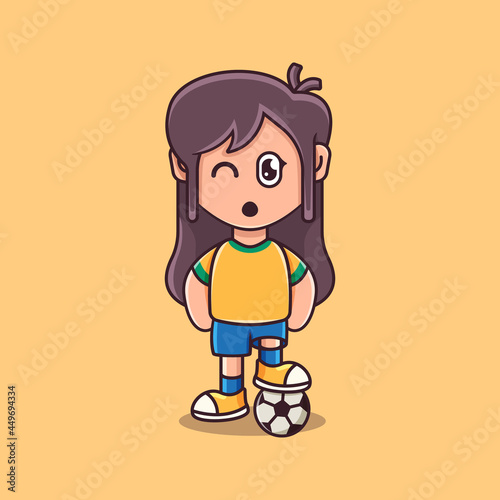 cute girl playing football illustration