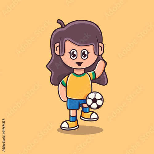 cute girl playing football illustration