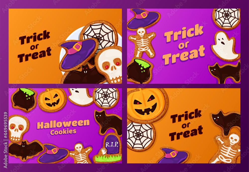 Set of Halloween party background vector flat illustration festive autumn holiday All Saints Day