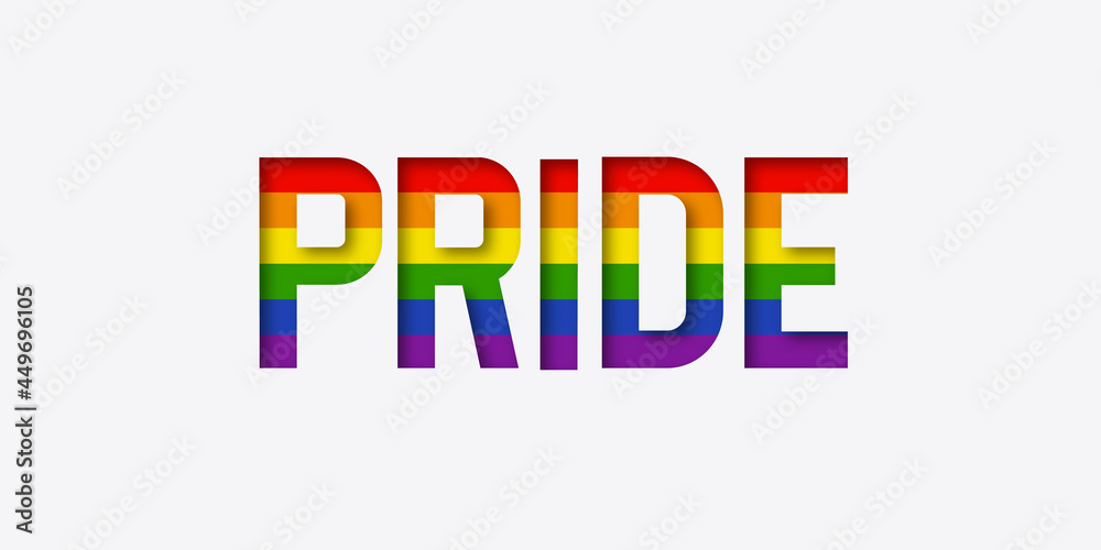 PRIDE illustration with rainbow flag. White paper cut label. Human rights concept. LGBTQ+ Pride. LGBT event. PRIDE illustration with rainbow flag. White paper cut label. Human rights concept. LGBTQ+ Pride. LGBT event.