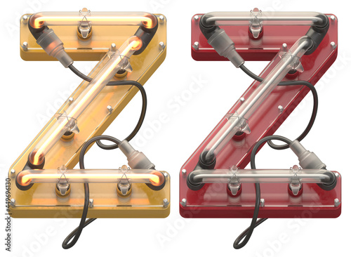 Red and Yellow neon font. Turn off, on. Letter Z.