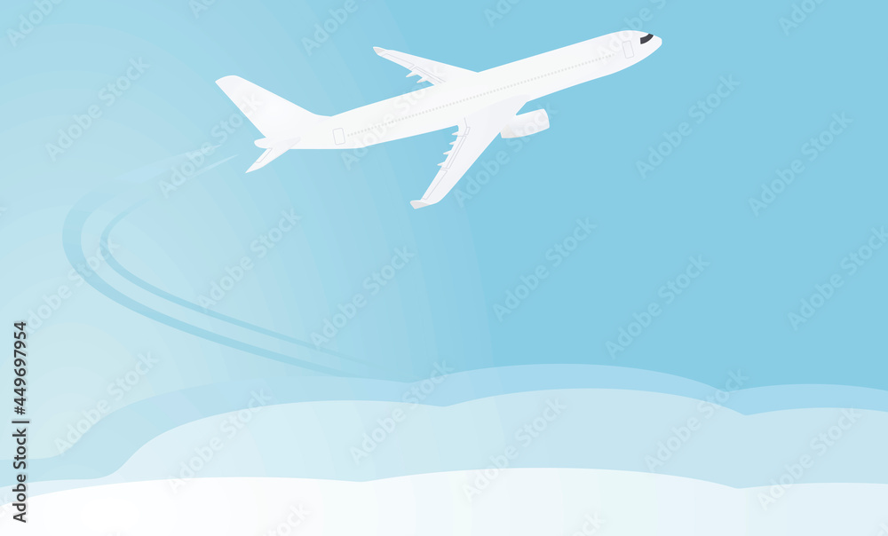 White airplane on blue background. vector