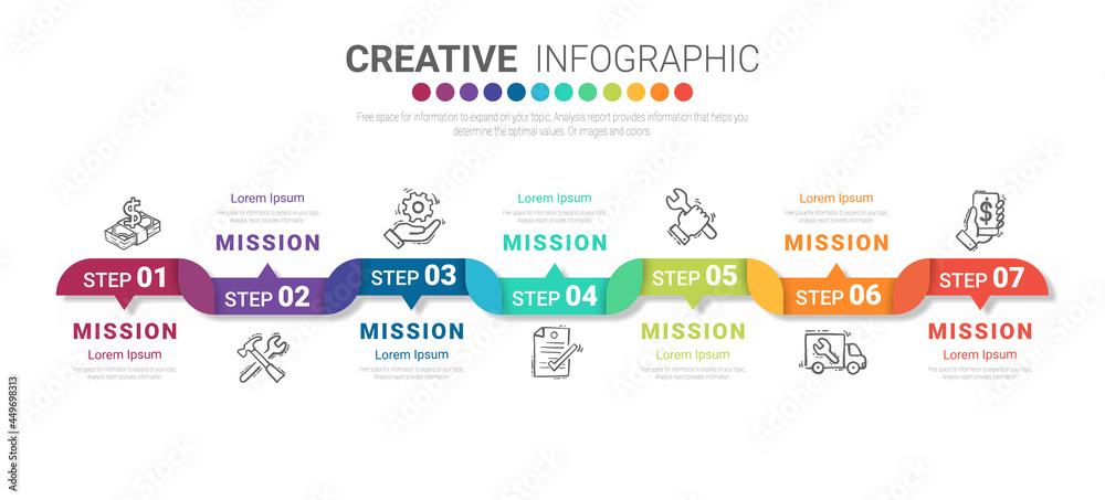 Presentation business concept with 7steps for week, Timeline business for 7 day, Can be used for workflow layout, diagram, business step options, banner, web design. Vector eps 10. Presentation business concept with 7steps for week, Timeline business for 7 day, Can be used for workflow layout, diagram, business step options, banner, web design. Vector eps 10.