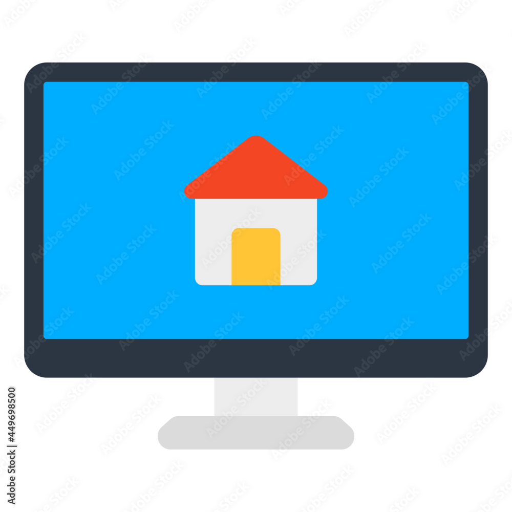 Home building inside monitor, icon of online real estate Home building inside monitor, icon of online real estate