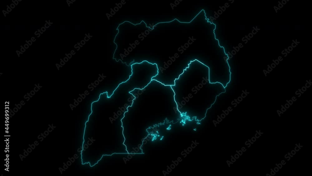 Animated Outline Map of Uganda with Regions