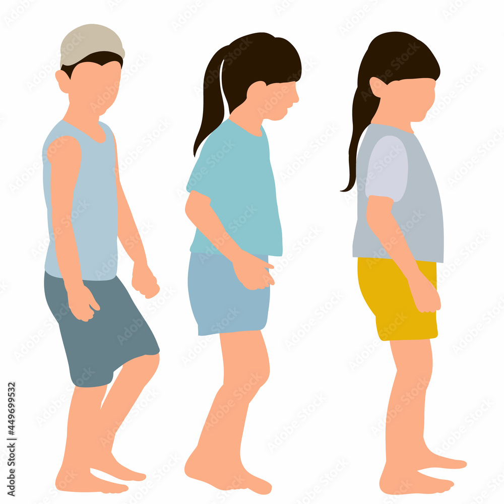 children stand behind each other in flat style vector, isolated children stand behind each other in flat style vector, isolated