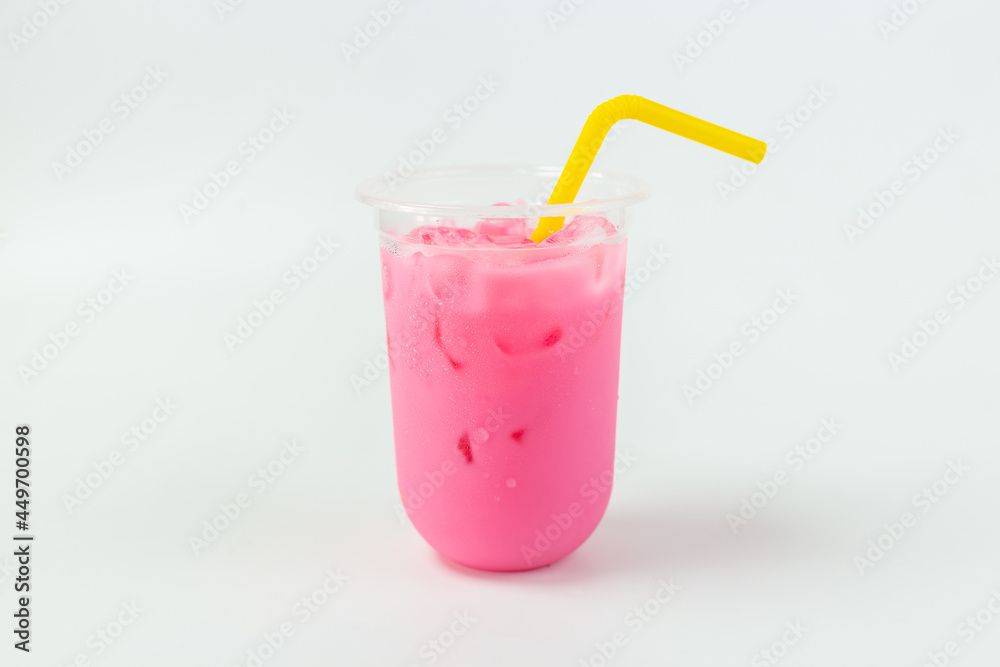 pink milk drink on a white background pink milk drink on a white background