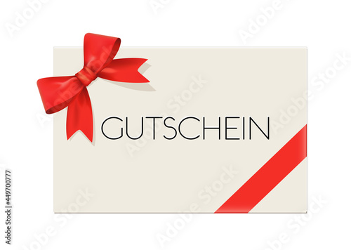 Geschenk Gutschein Karte mit rote Schleife, 
Vektor Illustration isoliert auf weißem Hintergrund