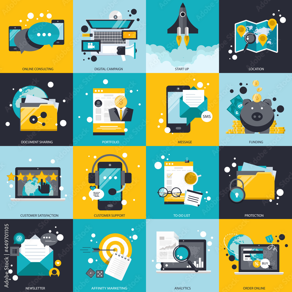 Business and technology icon set for websites and mobile applications. Flat vector illustration Business and technology icon set for websites and mobile applications. Flat vector illustration