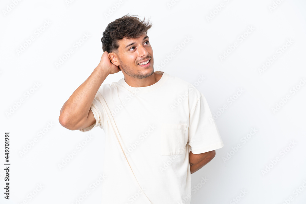 Young caucasian handsome man isolated on white background thinking an idea Young caucasian handsome man isolated on white background thinking an idea