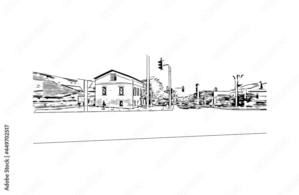 Building view with landmark of Haifa is the 
city in Israel. Hand drawn sketch illustration in vector tor.