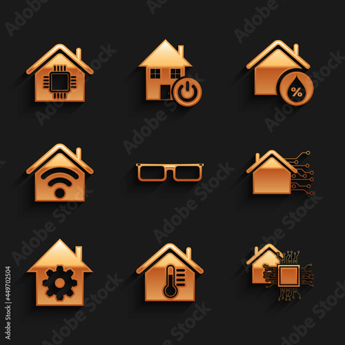 Set Glasses, House temperature, Smart home, settings, with wi-fi, humidity and icon. Vector