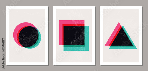 Set of abstract modern trendy minimal background cover posters, glitch style