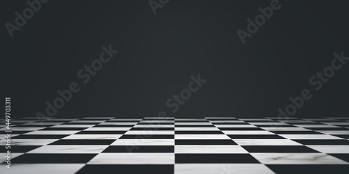 Black area of chessboard on dark background for decoration of any competition such as business and sport by 3d render. photo