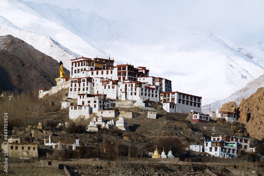 Likkir monastery with Maitreya statue in winter