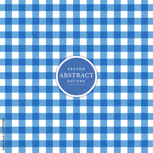 Abstract geometric picnic tablecloth seamless pattern. Buffalo check plaid gingham checker light blue. Vector illustration background