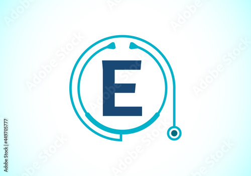 Initial E monogram alphabet with doctor stethoscope. Vector stethoscope logo or icon. Logo for medical and pharmaceutical business and company identity