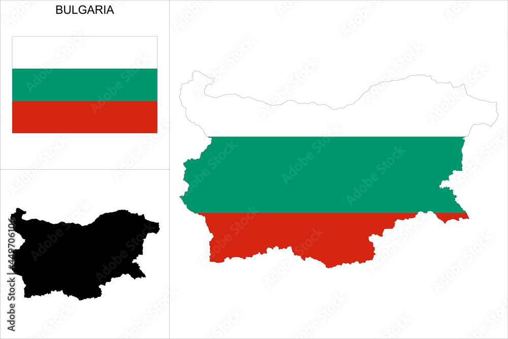 Carte de Bulgarie avec fond drapeau bulgare - Carte sous forme de motif noir et drapeau bulgare disponibles séparément