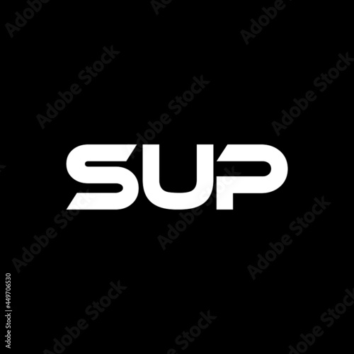 SUP letter logo design with black background in illustrator, vector logo modern alphabet font overlap style. calligraphy designs for logo, Poster, Invitation, etc.