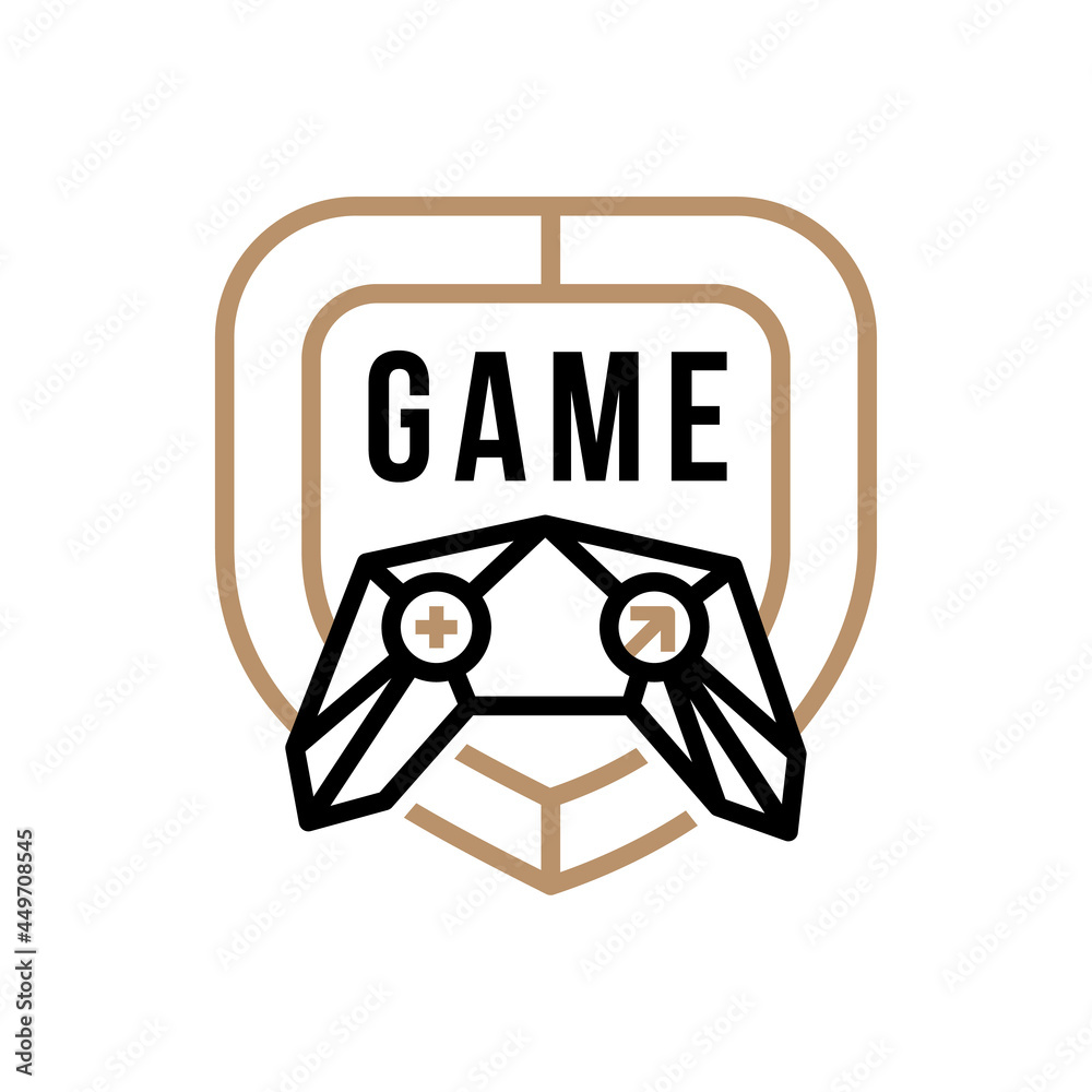 vector sign logo for gamer games with joystick and shield. Polygon and ...
