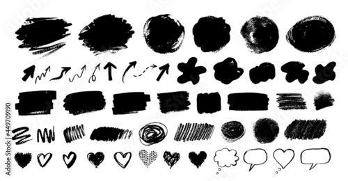 Collection of hand drawn forms and banners