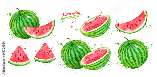 Fototapeta Naklejka Na Ścianę i Meble -  Watercolor illustration set of Watermelon