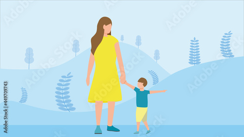 手をつなぐ 親子 母親 子供