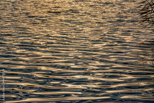 Reflections of sunlight in the water of a reservoir.