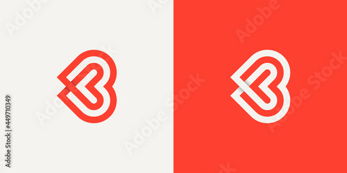 Initial Letter K and B Linked Logo. Red and White Infinity Line Origami Style isolated on Double Background. Usable for Business and Branding Logos. Flat Vector Logo Design Template Element.