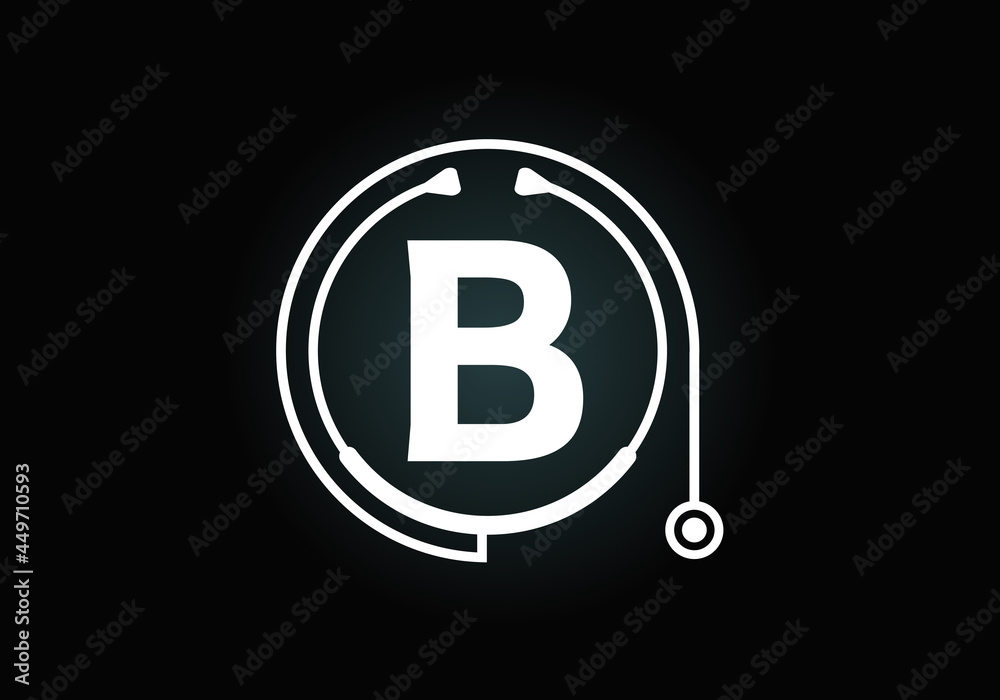 Initial B monogram alphabet with doctor stethoscope. Vector stethoscope logo or icon. Logo for medical and pharmaceutical business and company identity Initial B monogram alphabet with doctor stethoscope. Vector stethoscope logo or icon. Logo for medical and pharmaceutical business and company identity