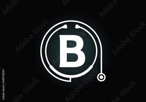 Initial B monogram alphabet with doctor stethoscope. Vector stethoscope logo or icon. Logo for medical and pharmaceutical business and company identity